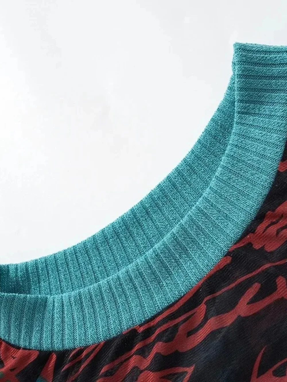 Y2K Vintage Sheer Slim Top Long Sleeve Round Neck Pattern Print Mesh Patchwork S - Picture 17 of 17